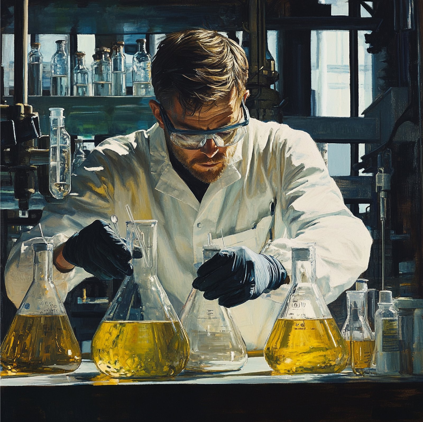 Belgear Oil quality assurance engineer conducting motor oil analysis